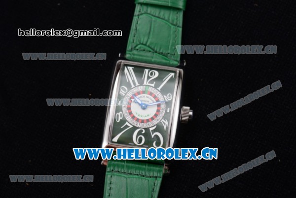 Franck Muller Long Island Las Vegas Asia 2813 Automatic Steel Case with Green Dial Arabic Numeral Markers and Green Leather Strap - Click Image to Close